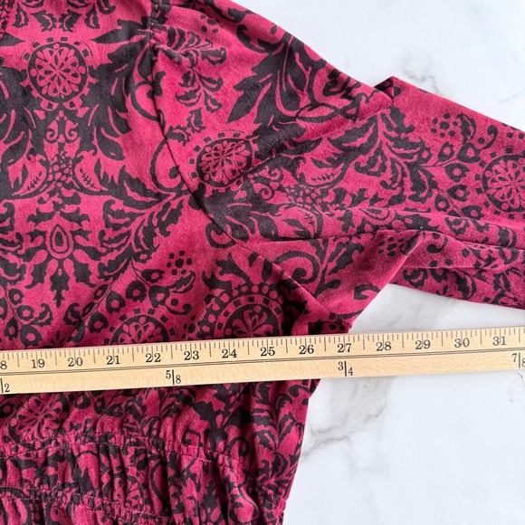 Woman Within Plus Size 2X Pink Black Damask Velour Long Sleeve V Neck Tunic Top - Picture 5 of 7